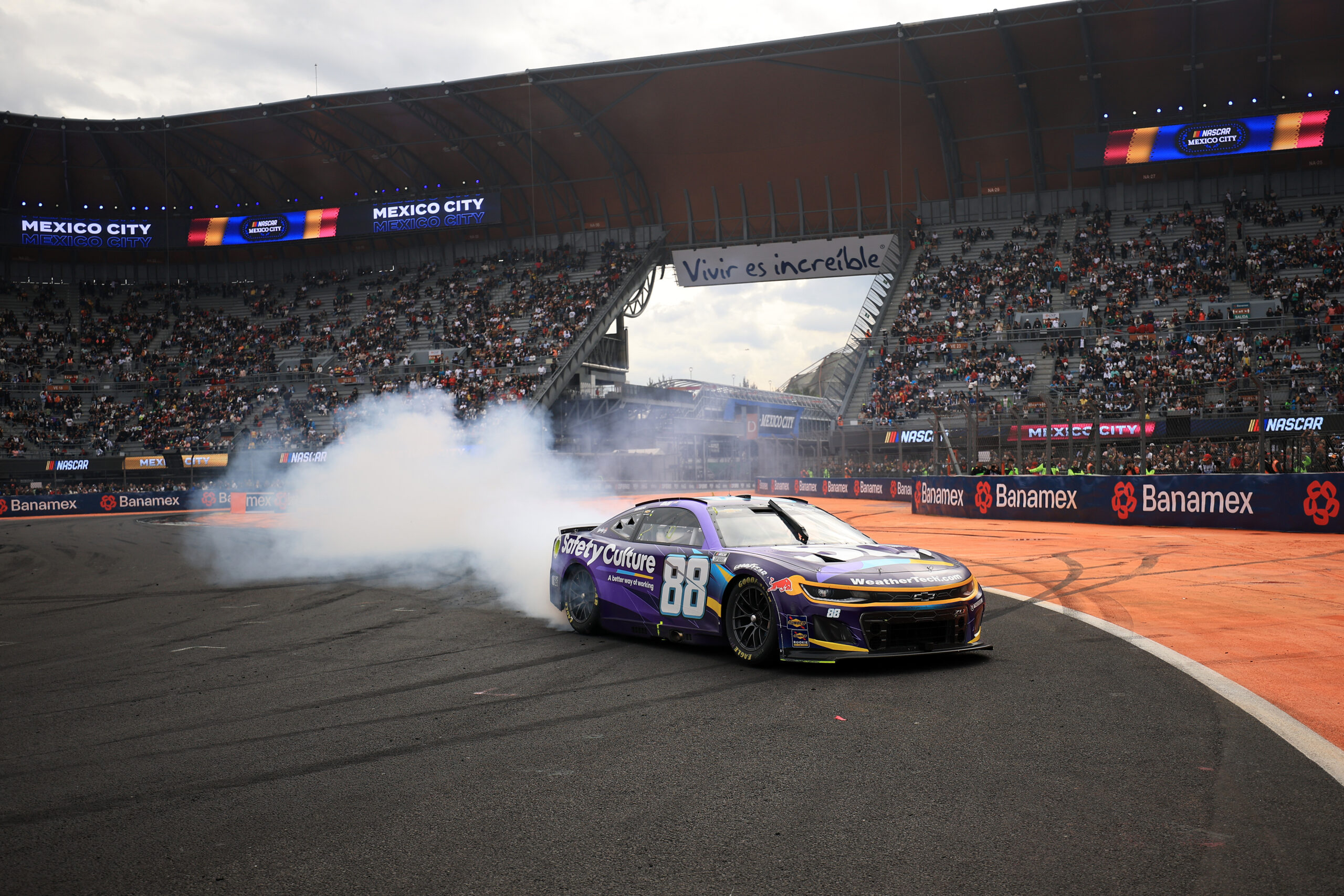 Shane Van Gisbergen Celebrates NASCAR Viva Mexico 250 Victory with Burnout Mexico City June 2025