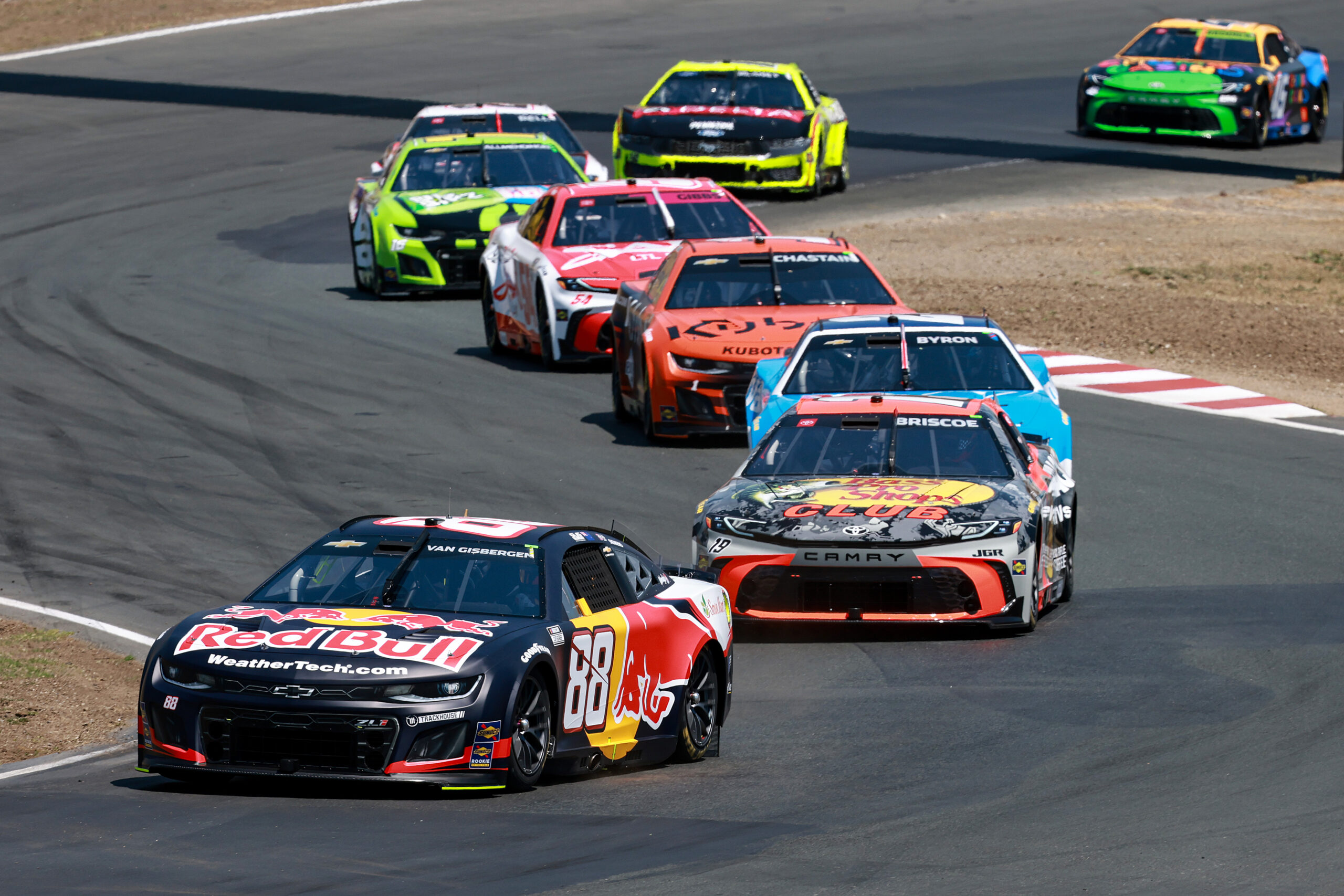 Shane Van Gisbergen 88 Red Bull Chevrolet leads NASCAR Cup Toyota Save Mart 350 at Sonoma Raceway California